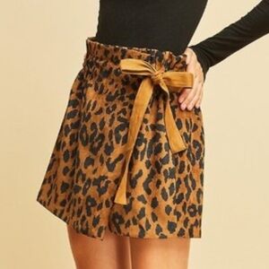 Entro High Waist Wrap Leopard Print Mini Skort Shorts Skirt Side Bow Sz S New
